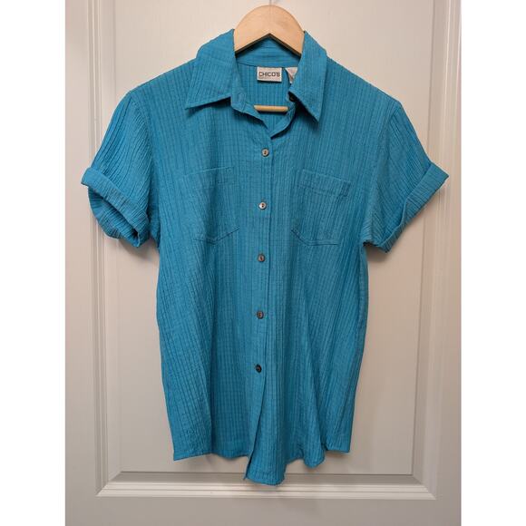 Lot of 2 Chico's Crinckle Short Sleeve Button Shirt Optic White Blue Minimalist - Picture 9 of 10